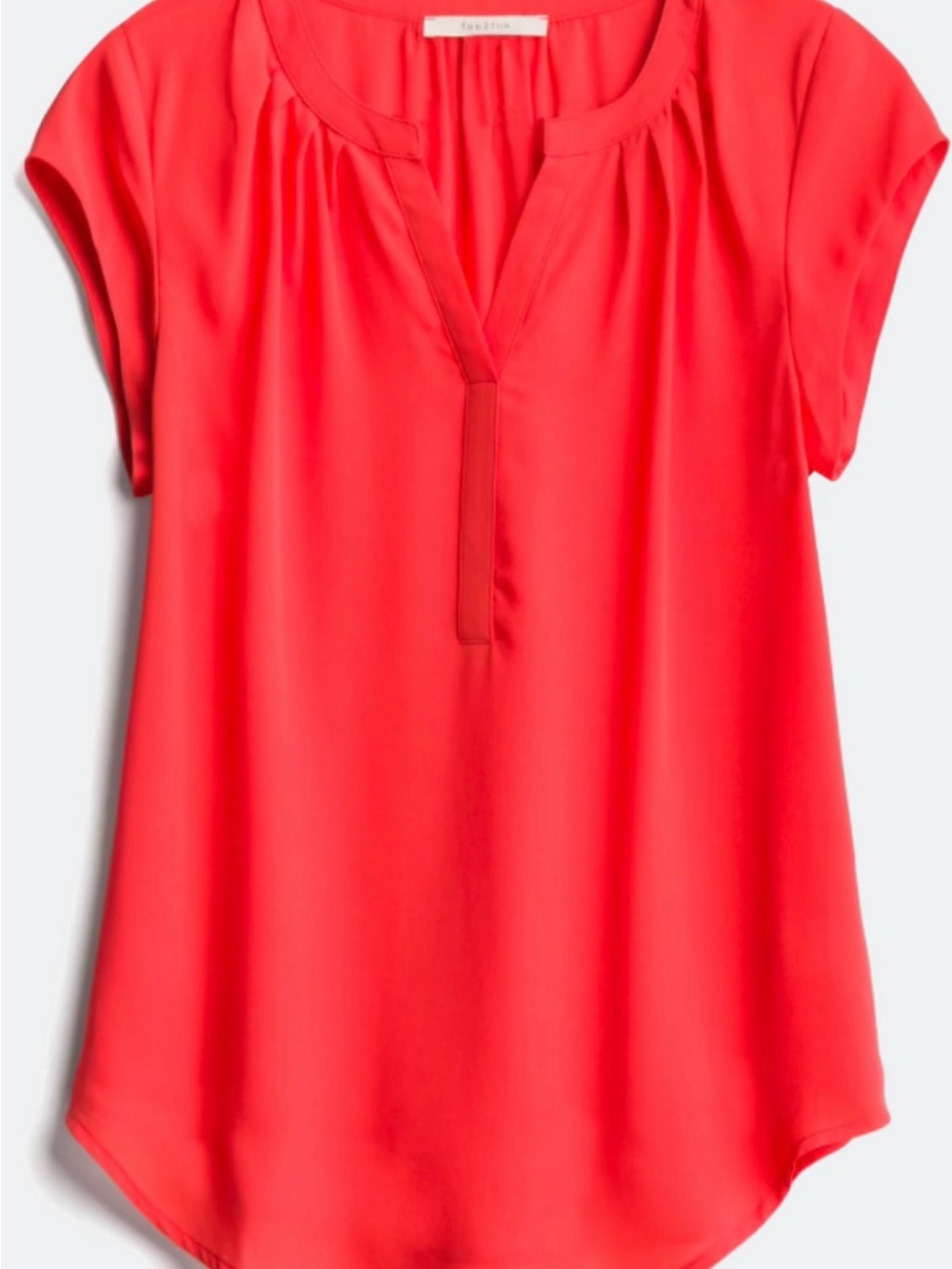 fun 2 fun Coral Split V-Neck Cap Sleeve Blouse